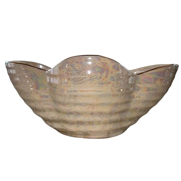 Vintage Pearl China Co. Hand-Decorated 22K Gold Iridescent Scalloped Bowl USA - Picture 1 of 12